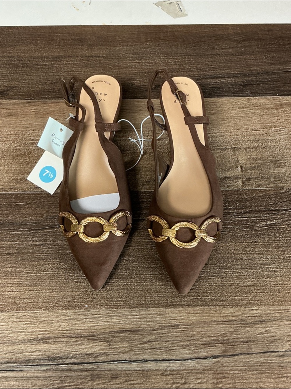 a new day Brown Tabitha Kitten Heel with Gold Chain Detail